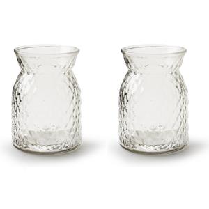 Jodeco 2x Stuks Bloemenvazen - helder bewerkt/transparant glas - H16 x D12 cm -