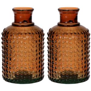 Bellatio Bloemenvaas - 2x - bruin - transparant gerecycled glas - D12 x H20 cm -