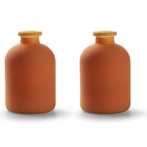 Jodeco  bloemenvaas Avignon - 2x - Fles model - glas - mat oranje- H17 x D11 cm -