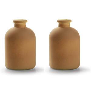 Jodeco  bloemenvaas Avignon - 2x - Fles model - glas - mat taupe - H17 x D11 cm -