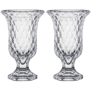 Giftdecor Bloemenvazen 2x stuks - Tulp model - Diamonds transparant glas - 12 x 20 cm -