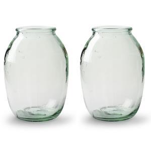 Jodeco Set van 2x stuks bloemenvazen - Eco glas transparant - H21 x D15 cm -