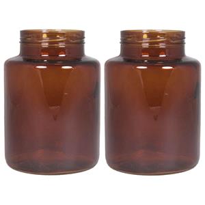 Floran Set van 2x bloemenvazen - kastanje bruin/transparant glas - H20 x D14.5 cm -