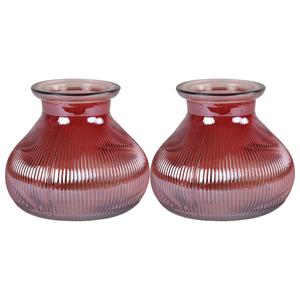 Decostar 2x Stuks Bloemenvaas - donkerroze/transparant glas - H12 x D15 cm -