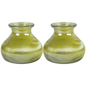 Decostar 2x stuks Bloemenvaas - geel/transparant glas - H12 x D15 cm -