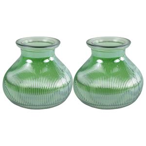 Decostar 2x stuks Bloemenvaas - groen/transparant glas - H12 x D15 cm -