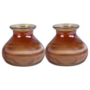 Decostar 2x Stuks Bloemenvaas - kastanje bruin/transparant glas - H12 x D15 cm -