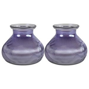 Decostar 2x Stuks Bloemenvaas - paars/transparant glas - H12 x D15 cm -