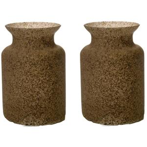 Trendoz Bloemenvaas Dubai - 2x - beige/zand graniet - glas - D14 x H20 cm -