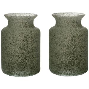 Trendoz Bloemenvaas Dubai - 2x - groen graniet - glas - D14 x H20 cm -