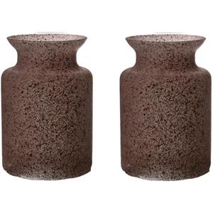 Trendoz Bloemenvaas Dubai - 2x - rood graniet - glas - D14 x H20 cm -