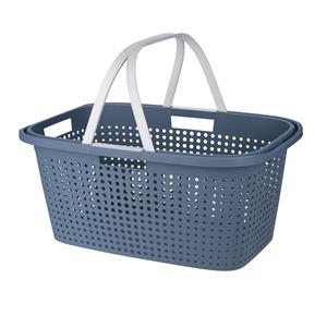 Merkloos Wasmand met hengsel - liter - 60 cm - blauw/wit - Draagwasmanden - Wasgoedmand -