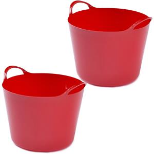 Whitefurze 2x stuks flexibele emmers - 14 liter - Kunststof - Rood - 32 x 36 x 25 cm -