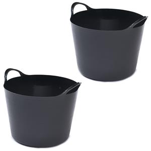 Whitefurze 2x stuks flexibele emmers - 14 liter - Kunststof - Zwart - 32 x 36 x 25 cm -