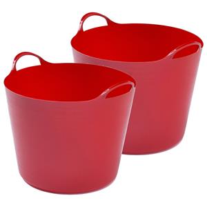 Whitefurze 2x stuks flexibele emmers - 26 liter - Kunststof - Rood - x x 35 cm -