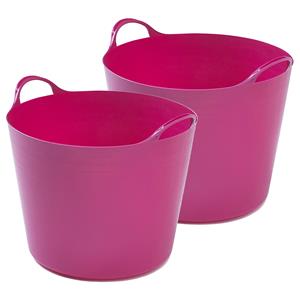 Whitefurze 2x stuks flexibele emmers - 26 liter - Kunststof - Roze - x x 35 cm -