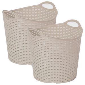 PlasticForte Gevlochten wasmand/opbergmand - 2x - flexibel - beige - 27 liter - rond - kunststof -