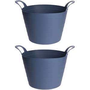 Excellent Houseware 2x Stuks Flexibele emmers/wasmanden - 30L - blauw - kunststof -
