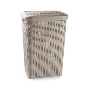 Forte Plastics Wasmand rotan met deksel van 60 liter 35 x 43 x 62 cm taupe -