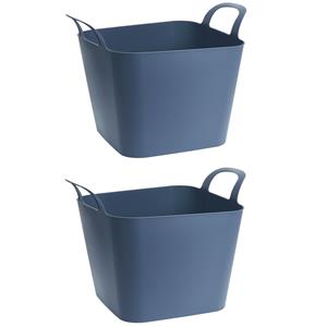 2x stuks flexibele kuip emmers/wasmanden vierkant blauw 36 liter -