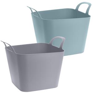 Bella Voordeelset van 2x stuks kunststof flexibele emmers/wasmanden/kuipen 36 liter in het groen/grijs -