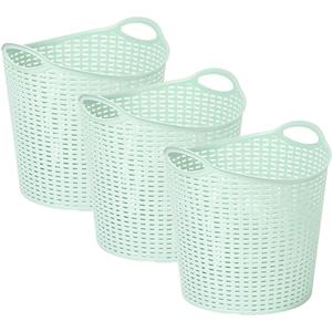 PlasticForte Gevlochten wasmand/opbergmand - 3x - flexibel - lichtgroen - 27 liter - rond - kunststof -