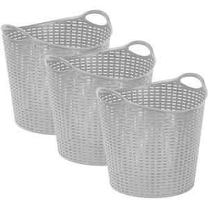 PlasticForte Gevlochten wasmand/opbergmand - 3x - flexibel - zilver - 27 liter - rond - kunststof -