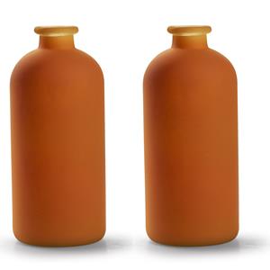 Jodeco  bloemenvaas Avignon - 2x - Fles model - glas - mat oranje - H25 x D11 cm -