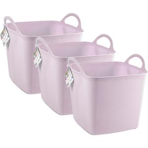 PlasticForte Kuip/emmer/wasmand - 3x - flexibel - roze - 27 liter - vierkant - kunststof -