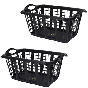 Storage Solutions 3x Stuks Wasmanden met handvatten - zwart - liter -