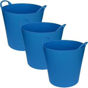 3x stuks flexibele emmers/wasmanden/kuipen blauw 20 liter -