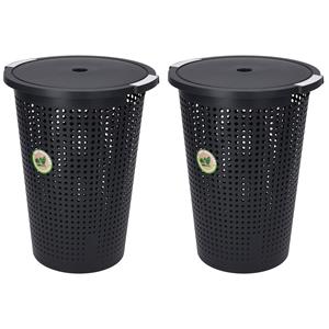 Bathroom Solutions 2x Stuks Wasmanden met deksel - 35 liter - antraciet - kunststof -