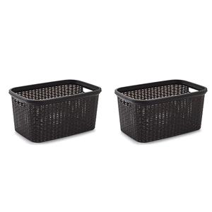 Forte Plastics 3x stuks kunststof open rotan wasmand van 35 liter in het donkerbruin -