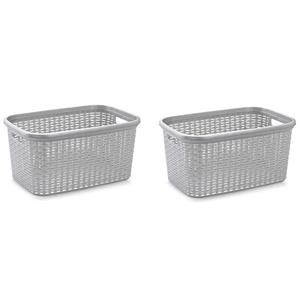 Forte Plastics 3x stuks kunststof open rotan wasmand van 35 liter in het zilvergrijs -