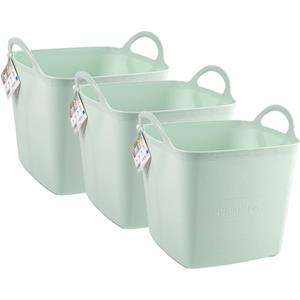 PlasticForte Kuip/emmer/wasmand - 3x - flexibel - lichtgroen - 43 liter - vierkant - kunststof -