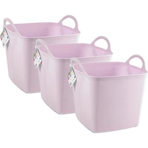 PlasticForte Kuip/emmer/wasmand - 3x - flexibel - roze - 43 liter - vierkant - kunststof -