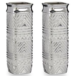 Giftdecor Bloemenvazen 2x stuks - zilver modern vierkant - 10 x 30 cm - keramiek -