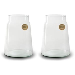 Jodeco Set van 2x stuks bloemenvazen - Eco glas transparant - H25 x D19 cm -