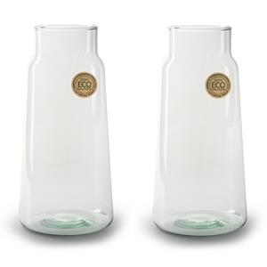 Jodeco Set van 2x stuks bloemenvazen - Eco glas transparant - H30 x D14.5 cm -