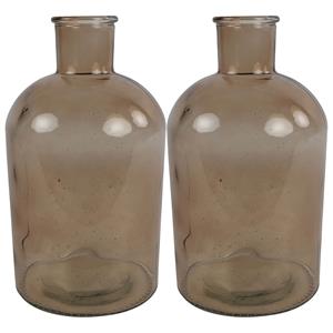 Countryfield 2x Stuks  Vaas - licht bruin glas - Apotheker fles - D14 x H27 cm -