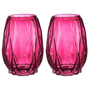 Giftdecor Bloemenvazen 2x stuks - luxe decoratie glas - roze - 13 x 19 cm -
