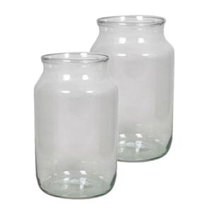 Floran 2x stuks glazen melkbus bloemen vazen smalle hals 18 x 30 cm -