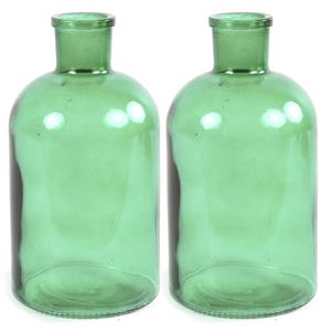 Countryfield 2x Stuks  Vaas - mintgroen - glas - apotheker fles vorm - D14 x H27 cm -