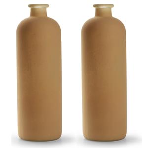 Jodeco  bloemenvaas Avignon - 2x - Fles model - glas - mat taupe - H33 x D11 cm -