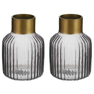 Giftdecor Bloemenvazen 2x stuks - luxe decoratie glas - grijs/goud - 12 x 18 cm -
