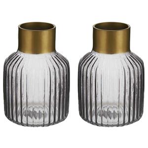 Giftdecor Bloemenvazen 2x stuks - luxe decoratie glas - grijs/goud - 12 x 18 cm -