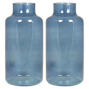 Floran Set van 2x bloemenvazen - blauw/transparant glas - H30 x D15 cm -