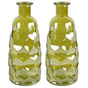Countryfield Art Deco bloemenvaas - geel transparant - glas - fles vorm - D12 x H30 cm -