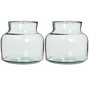 Mica Decorations Set van 2x stuks transparante lage melkbus vaas/vazen van glas 20 x 21 cm -