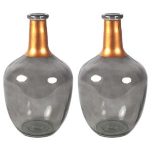 Countryfield Bloemenvaas Firm Big Bottle - 2x - transparant grijs/koper - glas - D18 x H30 cm -